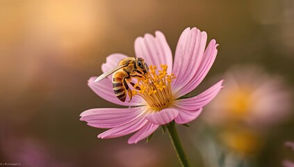 Bee on a yellow flower, essential for pollination and honey production