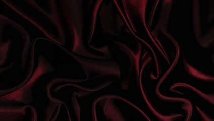 Abstract background in shades of dark black, deep red, and rich burgundy with silky satin and velvet textures. Luxurious fabric featuring elegant folds and flowing drapery lines, evoking romance and