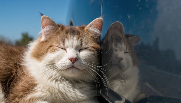 A cat resting next to a vehicle, exploring themes of relaxation