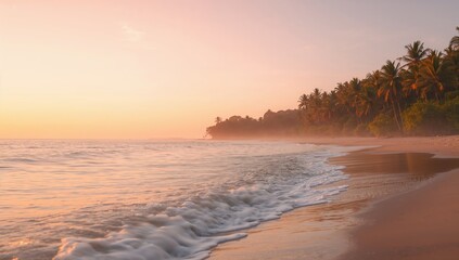 Soft Sunrise Gradient with Pastel Blurred Hues Over a Calm Beach Scene