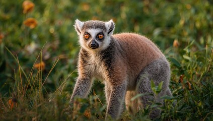 Naklejka premium Kata Lemur in vibrant Madagascar, focus on wildlife preservation
