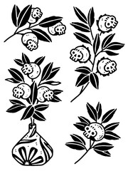 A gothic, macabre flora set of edgy tattoo flash.