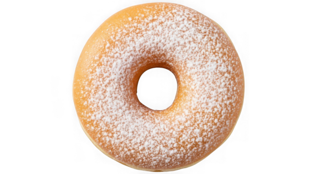 Sweet powdered sugar donut, isolated, delicious dessert treat