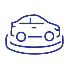 Simple blue line drawing of a car on a circular track, symbolizing automotive or transport concepts.