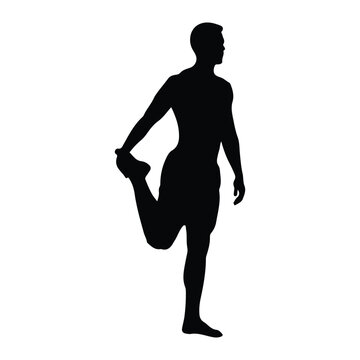 Silhouette of a man stretching his quadriceps exercise