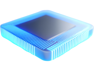 Modern neural processor microchip isolated on white background, symbolizing artificial intelligence and advanced computing technology.