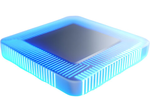 Modern neural processor microchip isolated on white background, symbolizing artificial intelligence and advanced computing technology.