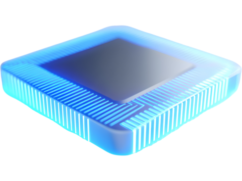 Modern neural processor microchip isolated on white background, symbolizing artificial intelligence and advanced computing technology.