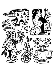 A fun, quirky set of unique neo-traditional tattoo flash