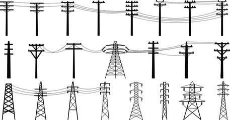 Utility pole illustration, transmission tower vector, electrical infrastructure drawing, power line support design, energy distribution sketch, high voltage tower artwork
