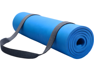 Rolled yoga mat with strap isolated on white background, symbolizing fitness, mindfulness, and home workout lifestyle..Tags: