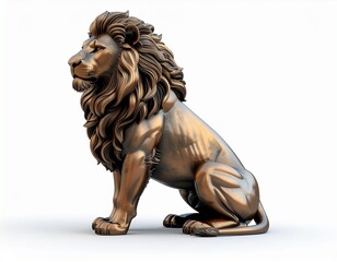 Premium 3D Bronze Lion Sculpture in Sitting Position Isolated Decorative Animal Art
