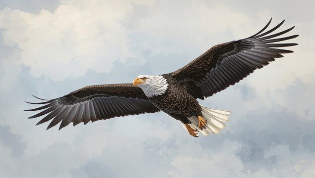 A painting featuring a bald eagle, highlighting the theme of wildlife preservation