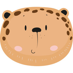 Cute Cartoon Leopard Face with Brown Spots and Pink Cheeks Transparent Background