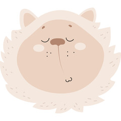Cute Cartoon Lion Face with Closed Eyes and Gentle Smile in Soft Beige and Cream Tones Transparent Background