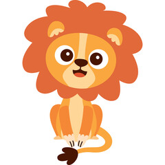 Cute Cartoon Lion Sitting With Orange Mane And Tail Transaparent Background
