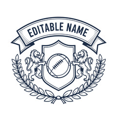 "Classic football club crest, navy blue color theme, editable name banner, circular emblem shape, vector line art, easy to trace"