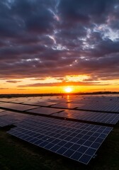 Solar panels at sunset - Renewable energy for a sustainable future.