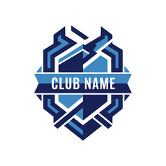 "Professional football club logo, navy blue gradient, editable name section, geometric shapes, flat vector design, easy to trace"