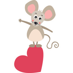 Cute Cartoon Mouse Waving Hello Standing On A Large Red Heart With A Transparent Background