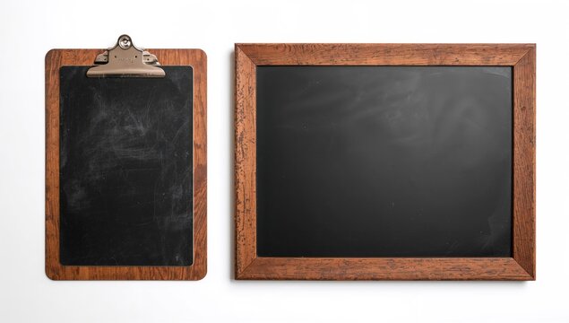 Antique clipboard and chalkboard with wooden frame, ideal for educational settings