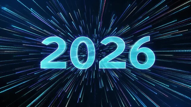 Energetic blue 2026 countdown animation with vibrant light trails perfect for new year celebrations, futuristic themes, and modern event promotions