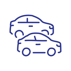 A minimalist blue line art icon of two cars on a white background, representing traffic or a fleet.
