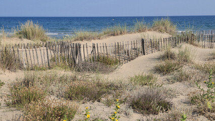 La grande plage de sable entre S&egrave;te et Marseillan dans le d&eacute;partement de l'H&eacute;rault en France