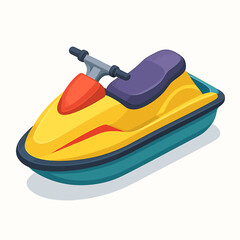 Dynamic cartoon jet ski illustration, perfect for summer water sports, depicting an exciting and fast recreational vehicle ready for adventure on the waves