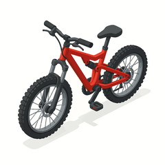 Red mountain bike in a dynamic isometric vector illustration. A modern off-road bicycle for adventure and sport, perfect for graphic design elements and active lifestyle themes