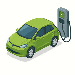 Electric Car Charging Station Illustration Eco-Friendly Green Vehicle