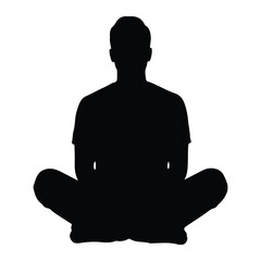 Silhouette of a person meditating in lotus pose on white background Keywords: meditation