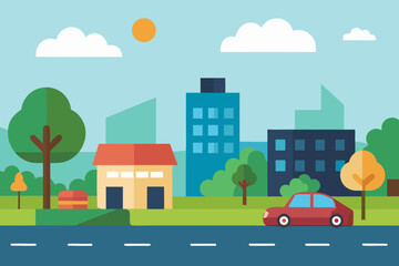 Fototapeta premium Modern City Street Vector Illustration