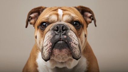 Closeup of a Bulldog, showcasing its healthy features and playful demeanor