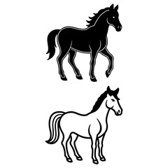 Elegant Horse Couple Drawing – Farm Animal Vector Design