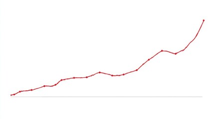 Red Graph Showing Steady Increase Over Time with Data Points Illustrating Growth Trend and Statistical Progression for Business Analysis and Presentations