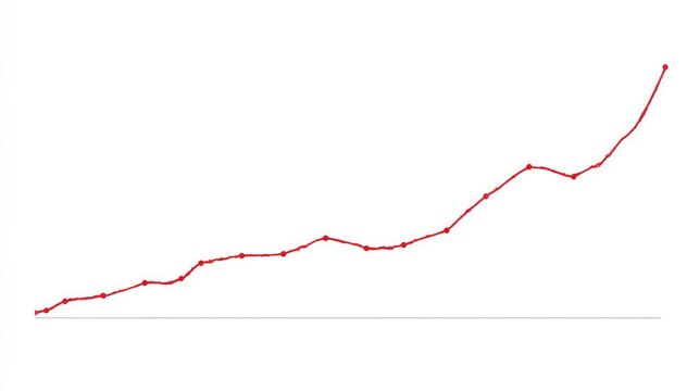 Red Graph Showing Steady Increase Over Time with Data Points Illustrating Growth Trend and Statistical Progression for Business Analysis and Presentations