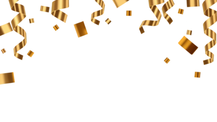 Golden confetti and streamers create festive atmosphere, perfect for celebrations and parties. shimmering elements add joy and excitement to any