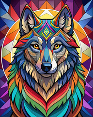 Wolf real, Stained Glass Style , rainbow color