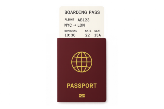 Passport with airline boarding pass for international travel