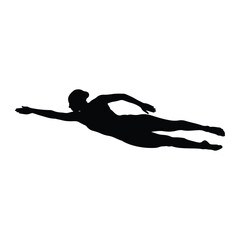Silhouette of a swimmer in a powerful stroke swimming