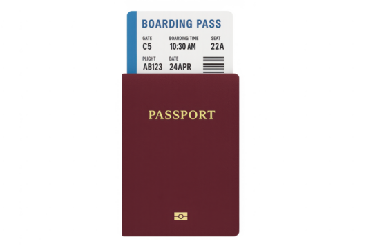 Travel planning with passport and boarding pass