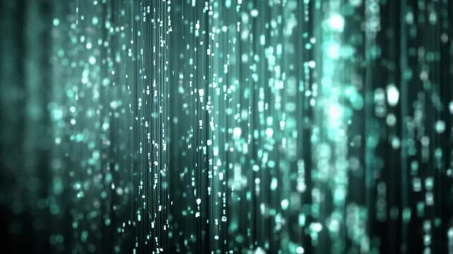Teal Binary Code Streams with Bokeh Background in a Seamless Loop Animated Scene Digital Data Flow Visualization for Technology Concept Wallpaper