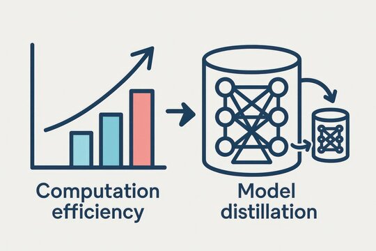 Optimizing computation efficiency through advanced model distillation techniques driving AI performance enhancement and transforming machine learning paradigms captured with clarity