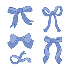 Set of blue ribbon bow illustrations. A collection of six blue ribbon bow designs, ideal for digital design, gift wrap graphics, festive decor, or invitations