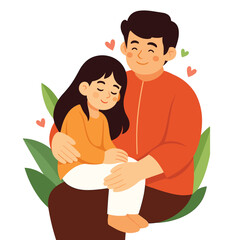 Father and Daughter Sitting Together Illustration Showing Love and Care