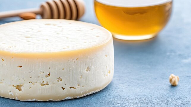 Delicious blue cheese topped with honey and nuts on a stylish backdrop with warm hues, perfect for gourmet food enthusiasts