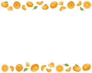 みかんの水彩画風イラストフレーム、冬のフルーツチラシ・ポスター・Webデザインに使える装飾イラスト素材