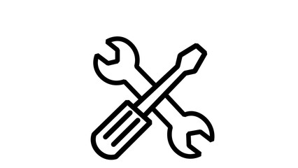 Crossed wrench and screwdriver icon simple line art vector illustration for maintenance repair or construction isolated on white background