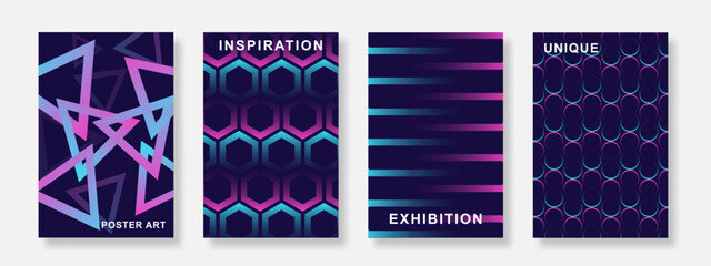 Modern gradient poster background set. Minimalist cover art template with geometric shape design. Suitable for flyer, brochure, social media, banner. Vector